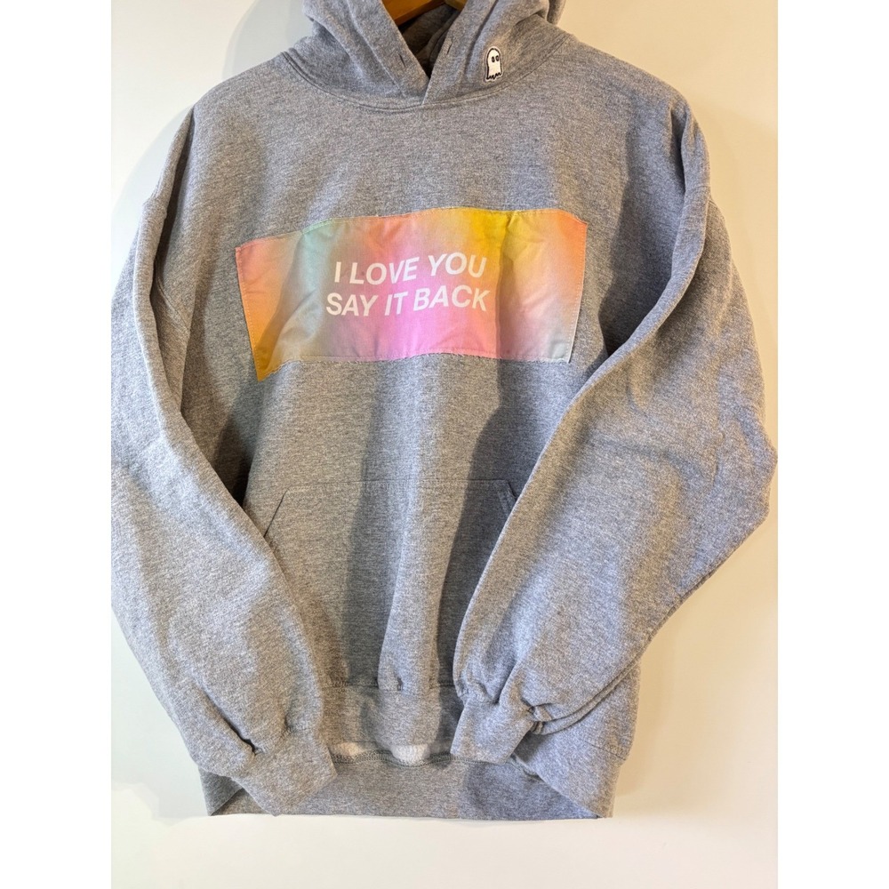 Lonely Ghost Gray Pullover Hoodie I Love You Say It Back Graphic L